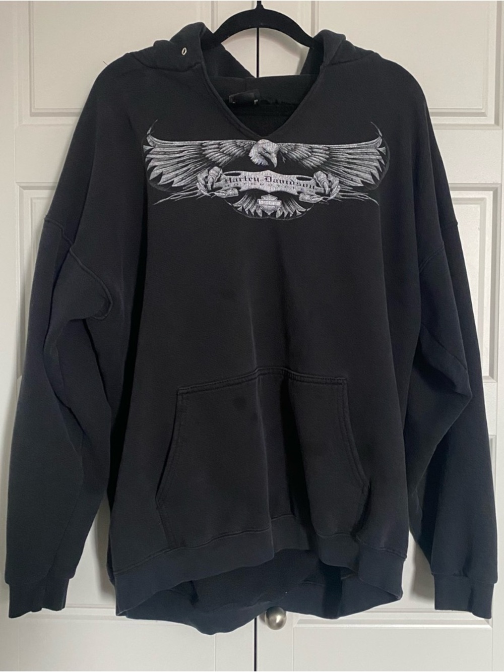 Harley Davidson V Neck Hoodie With Eagle Print